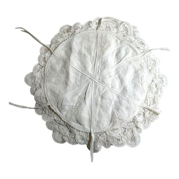 Bread Basket Cover Fancy Lace Crochet Round Doily Cream 13 Inch Wide Vintage - Picture 3 of 5